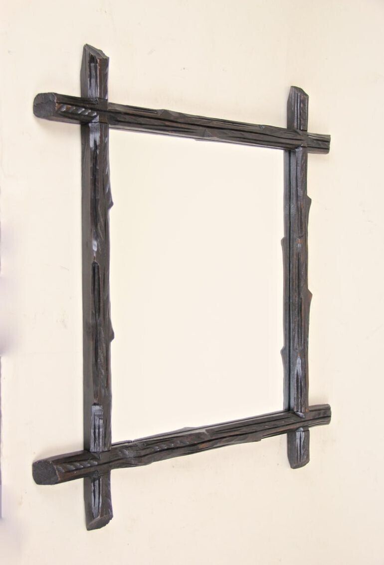 19th Century Rustic Black Forest Wall Mirror   Hand Carved, Austria, Circa 1880 photo furniture