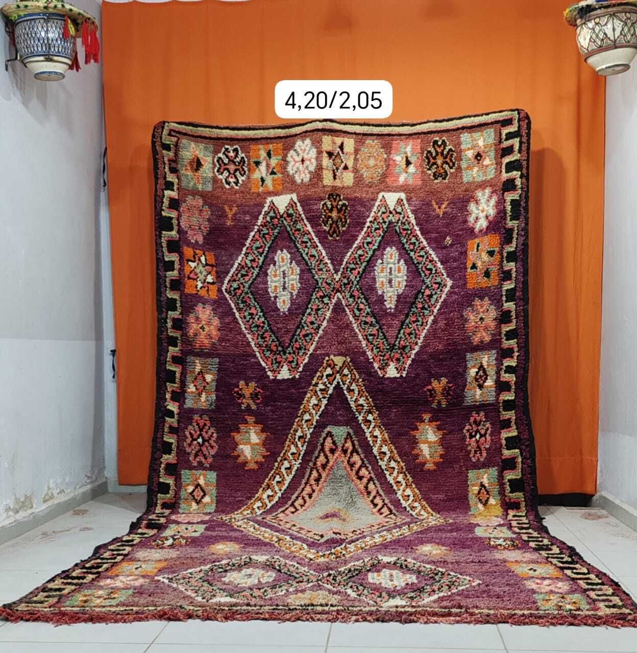 Vintage Boujaad Moroccan Rug – Purple Berber Wool Carpet 4.20x2.05m