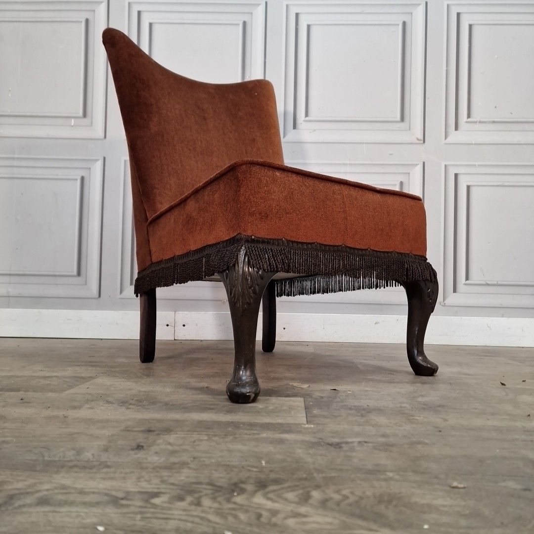 Vintage Bedroom Nursing Chair Upholstered Slipper Dressing Seat Cabriole Legs photo for sale