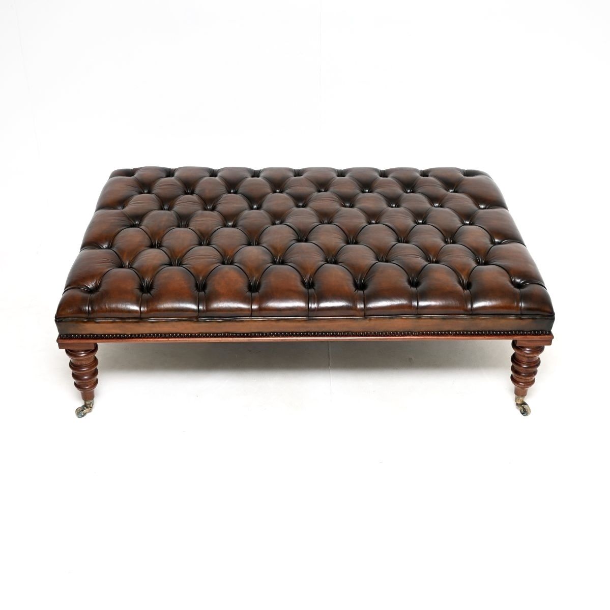 Large Antique Victorian Style Leather Stool / Coffee Table photo for sale