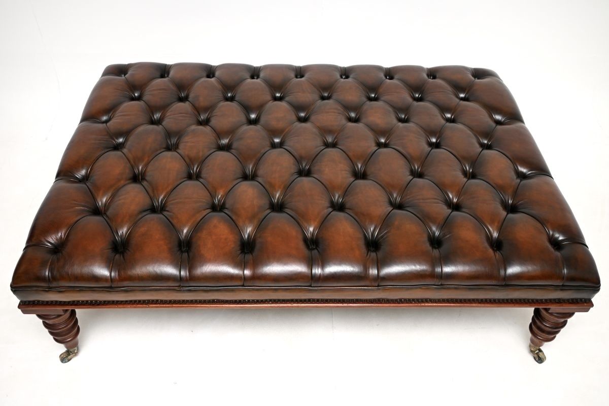 Large Antique Victorian Style Leather Stool / Coffee Table photo vinterior