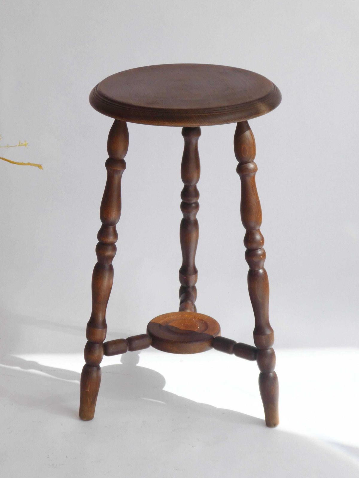 Antique English Bobbin Wooden Stool, Wooden Round Carved Side Table, Farmhouse Decor, Plant Stand photo for sale