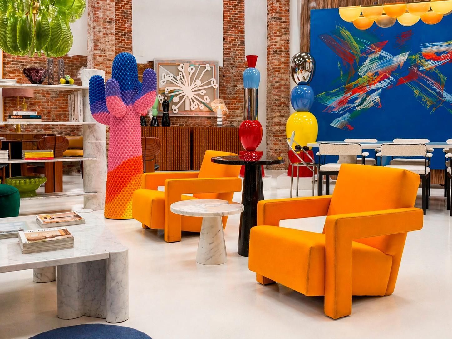 Furniture 20th Century Thomas Rietveld Orange Wool Fabric Pair Of Utrecht Armchairs 1935 photo