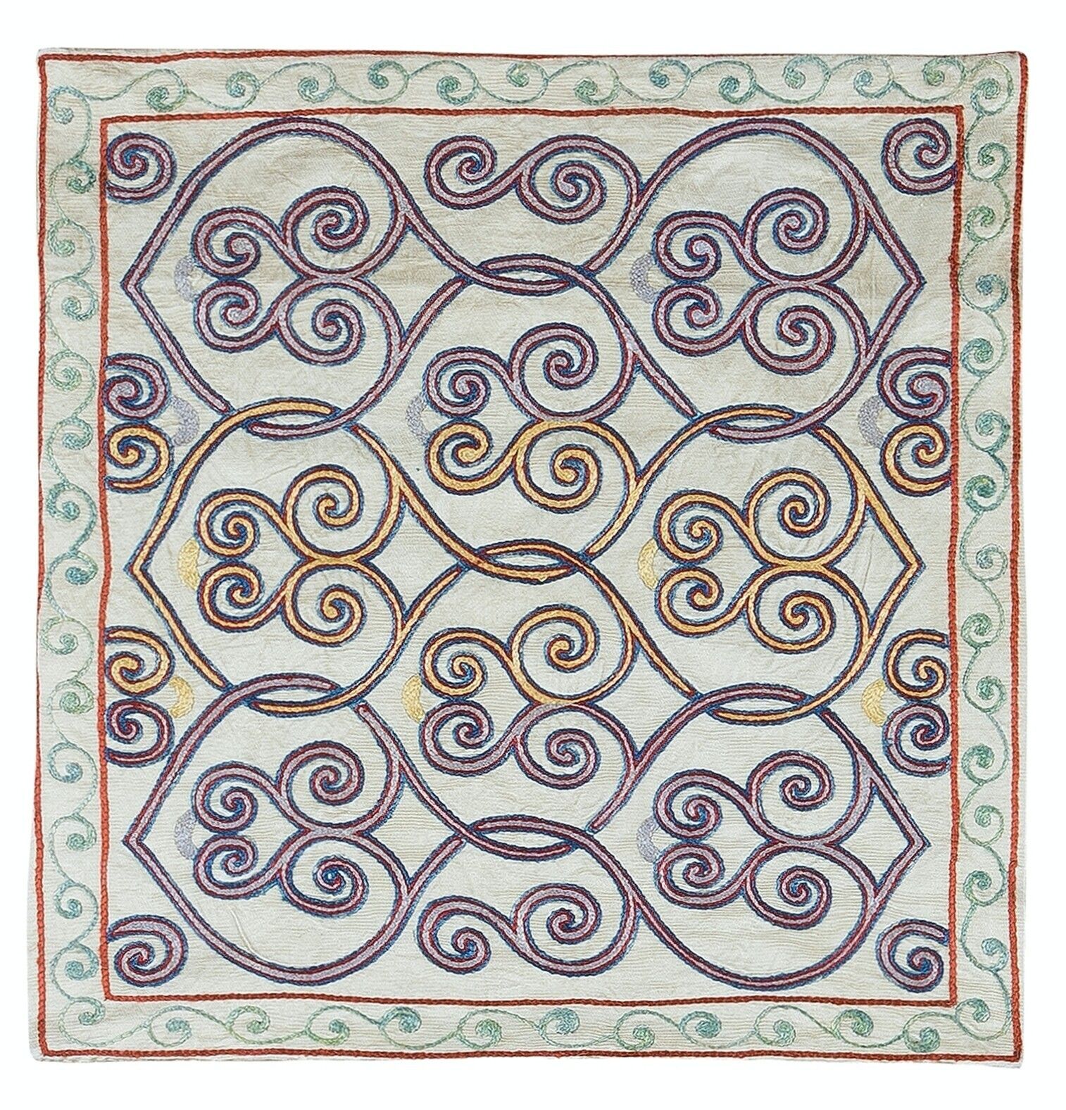19"X20" Hand Made 100% Silk Suzani Cushion Cover, Uzbek Embroidered Lace Pillow