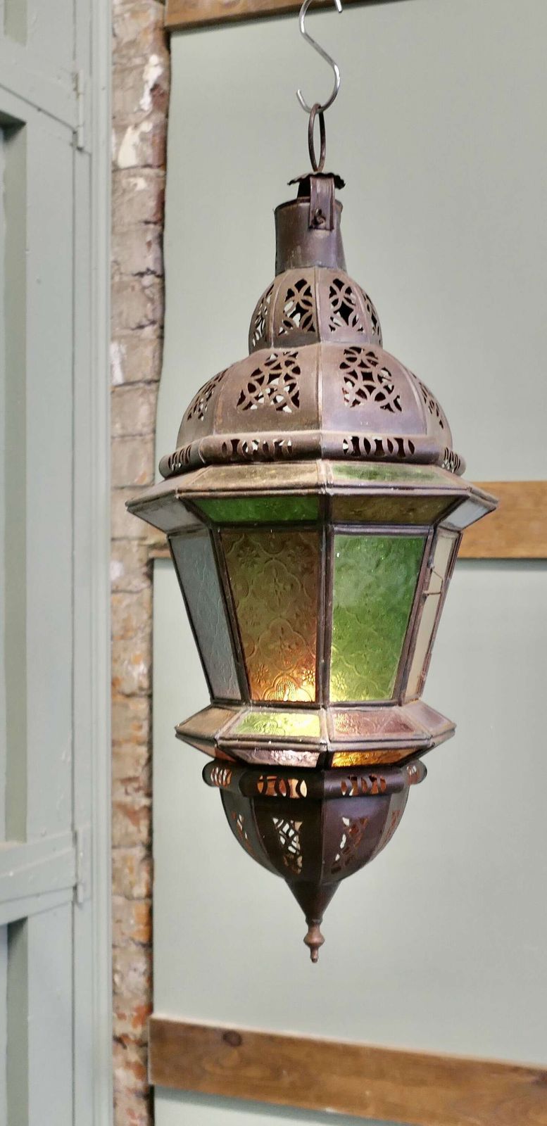 North African Stained Glass Hanging Lantern Lamp Shade