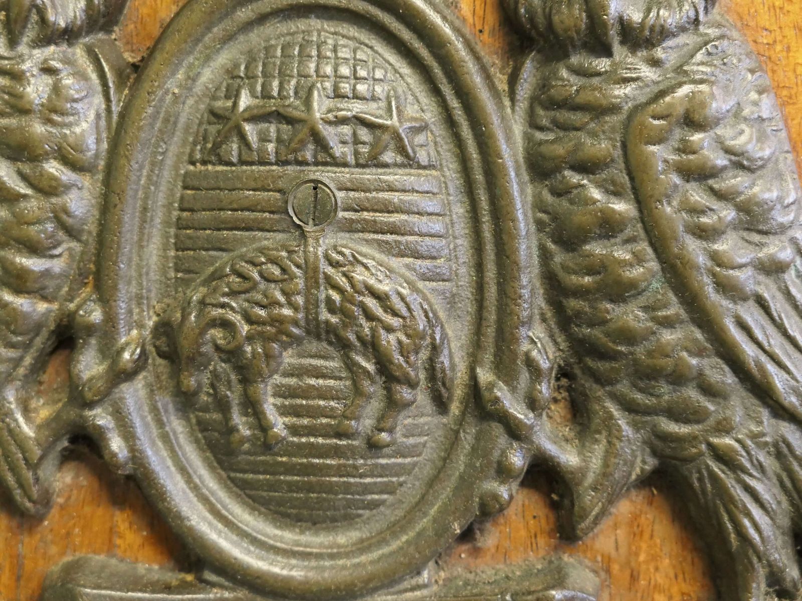 Wall Plaque Mounted With Bronze Coat Of Arms Of The City Of Leeds photo furniture