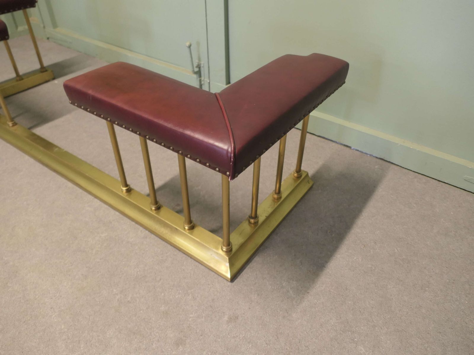 Art Deco Brass & Leather Club Fender, Fireside Bench photo 2340.0