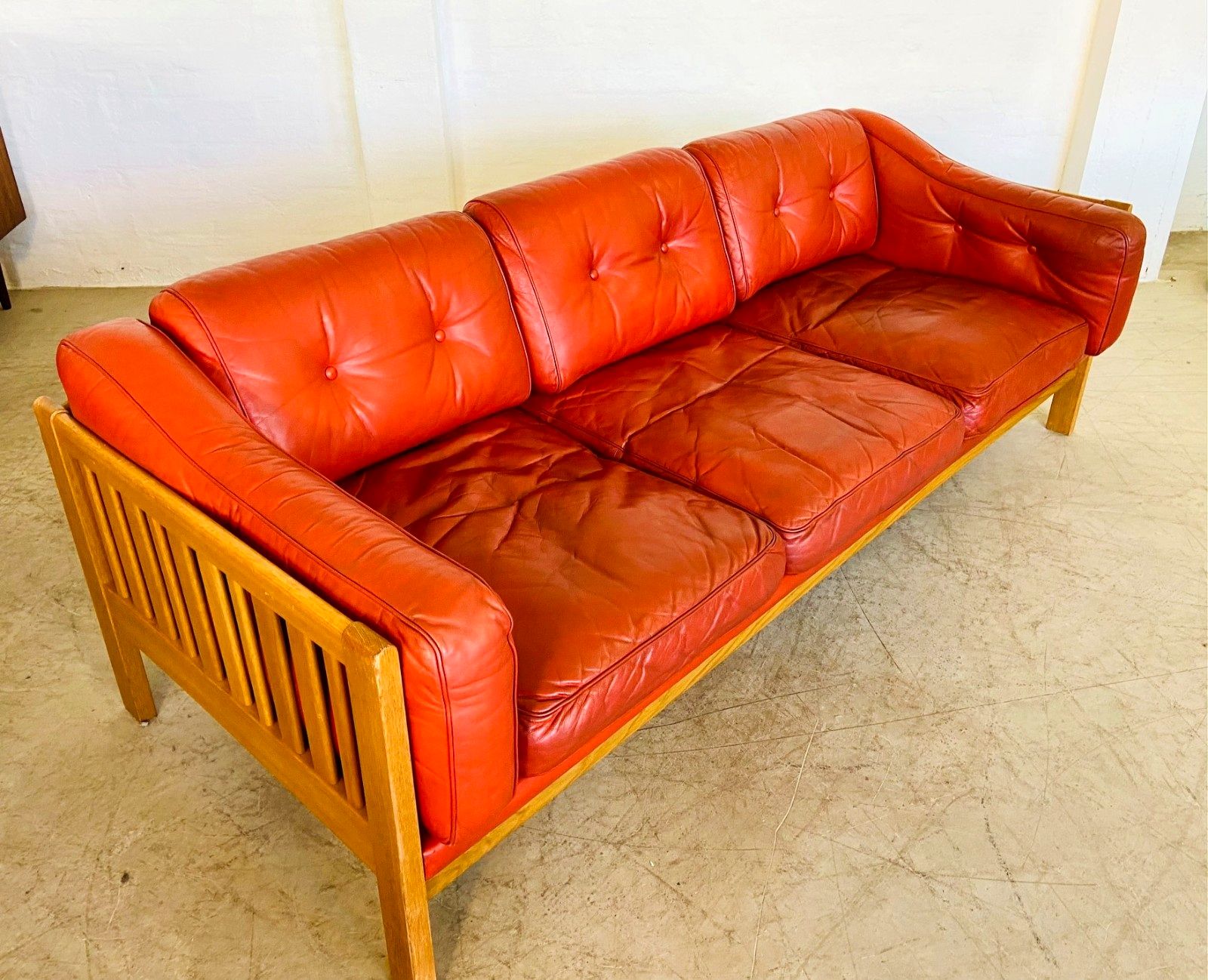 Vintage Swedish Mid Century  3 Person  Cognac Leather Sofa 1960,S photo furniture