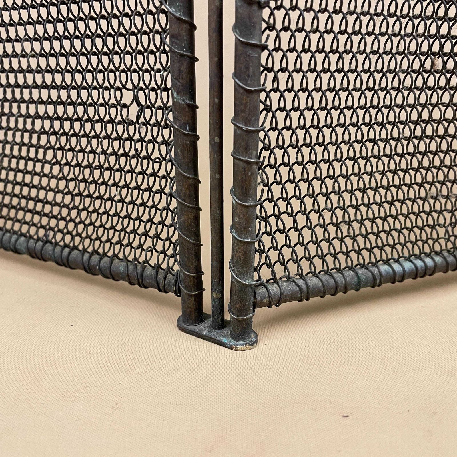 Antique Fireguard Fireplace Screen Gold Brass Metal Frame Vintage Fire Guard Fold Down Victorian Ornate Freestanding Pattern Mesh Rectangle photo vintage