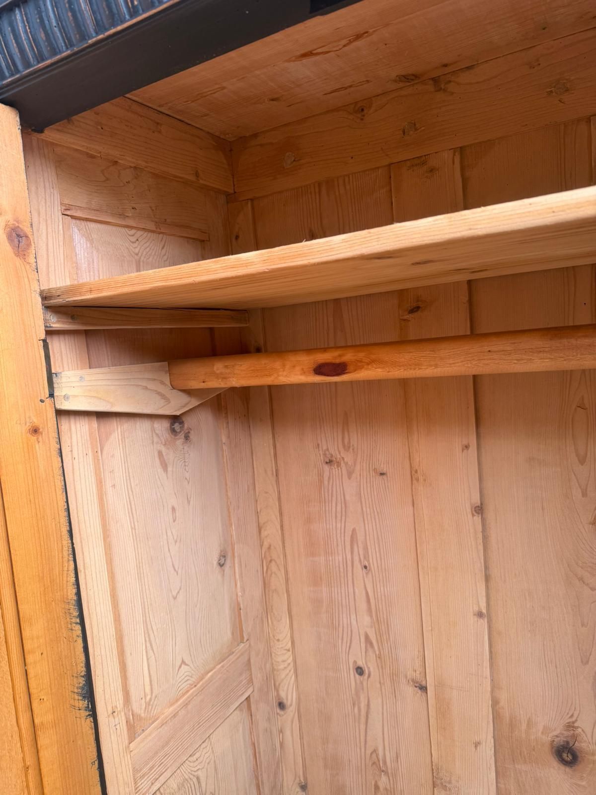 photo for sale A Stylish Original Hungarian Antique Pine & Oak Painted Black Hall Wardrobe