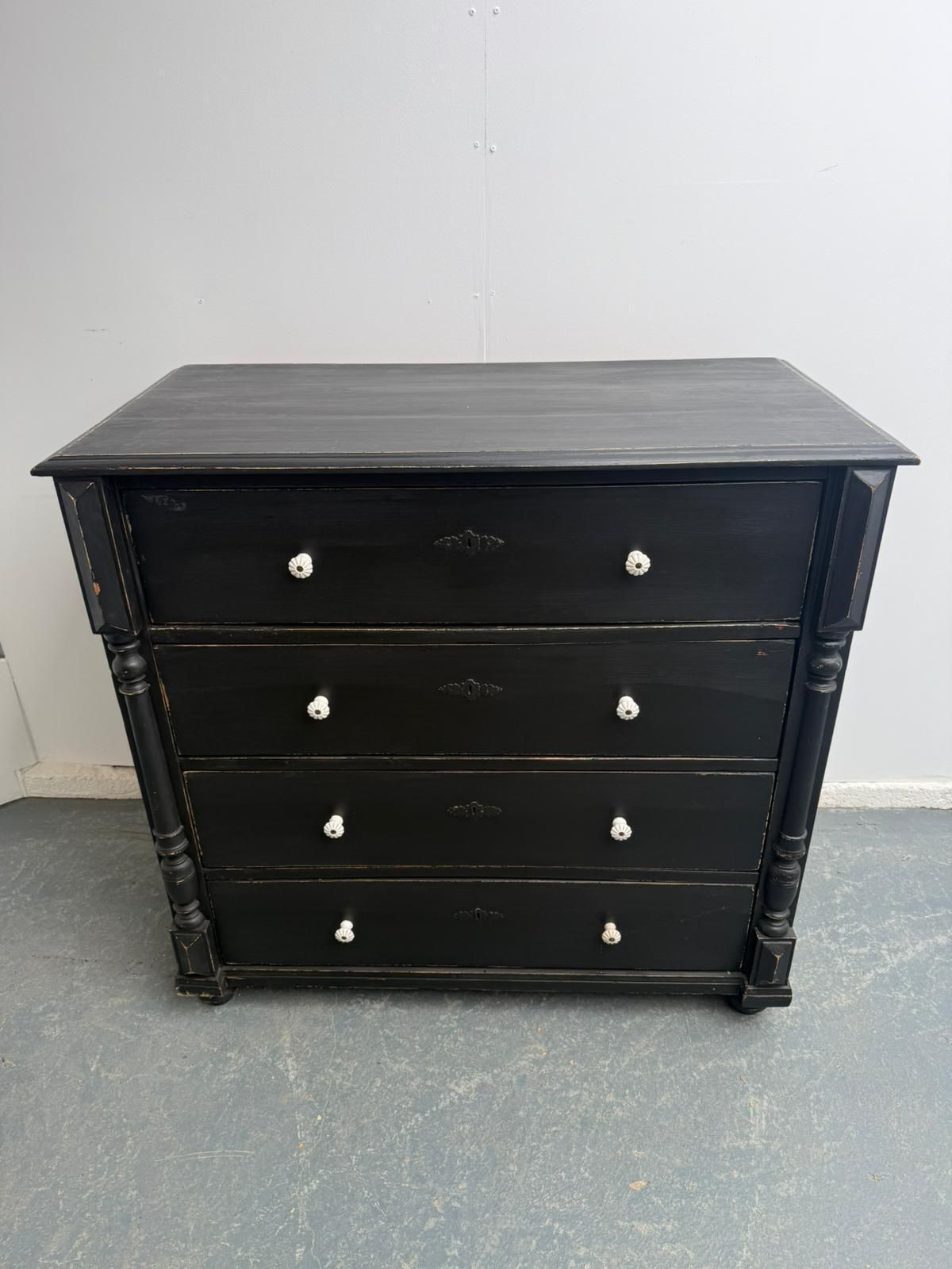 A Mint Clean Painted Black Original Hungarian 4 Drawer Victorian Chest Of Drawers photo buy