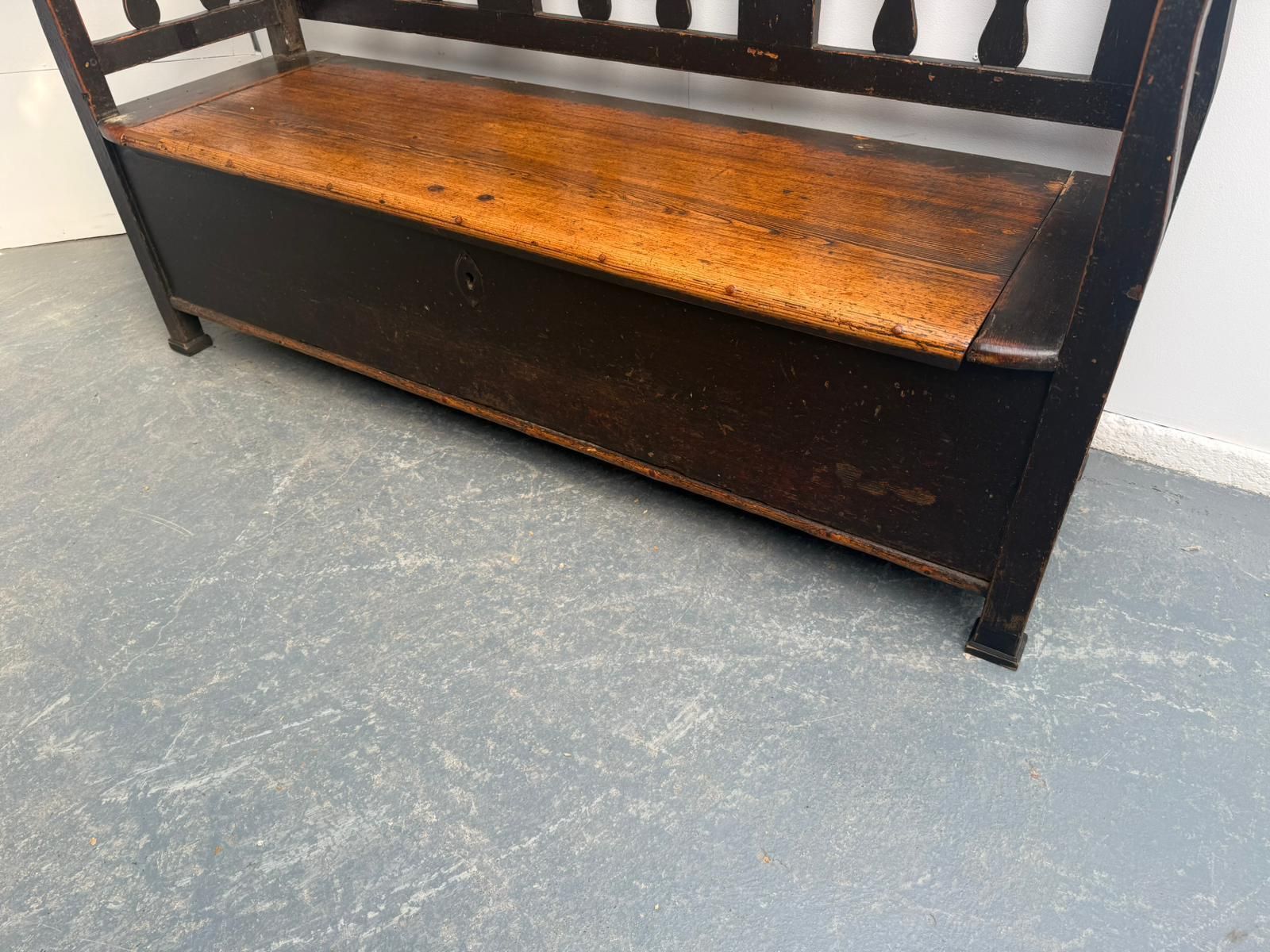 A Georgian Original Hungarian Painted Black Pine 3 Seater Bench photo for sale