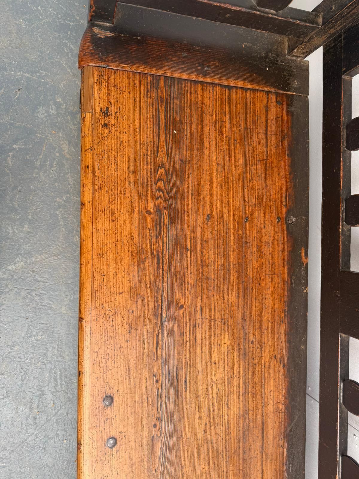photo for sale A Georgian Original Hungarian Painted Black Pine 3 Seater Bench