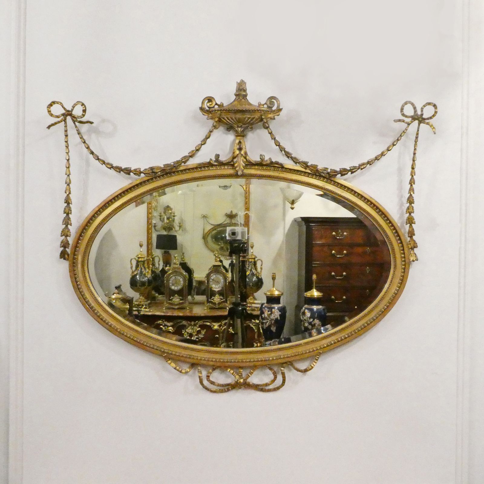 Edwardian Adam Style Giltwood Oval Wall Mirror