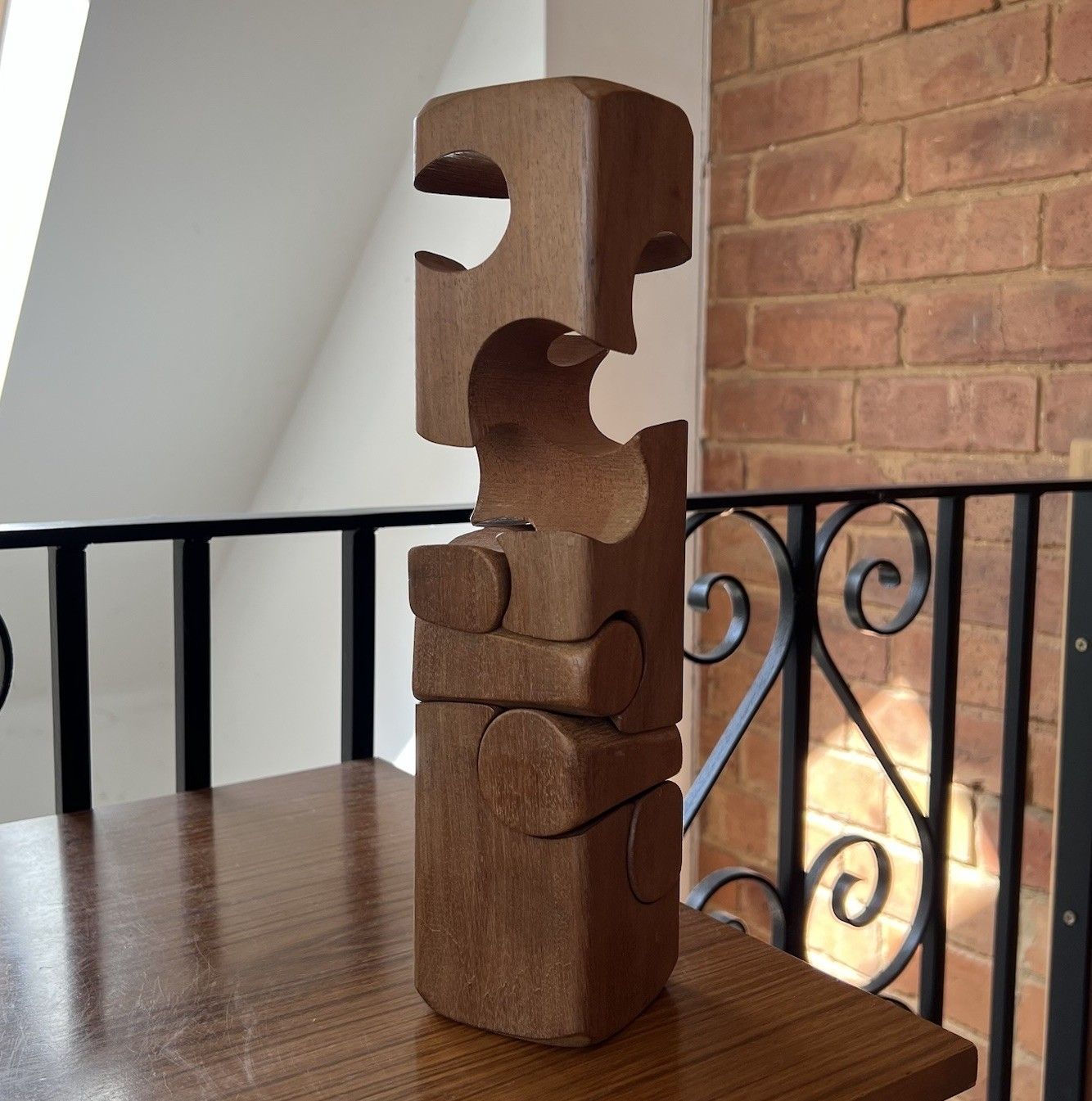 Brian Willsher Vintage Puzzle Sculpture Mahogany Mid Century Abstract Geometric photo 495.0