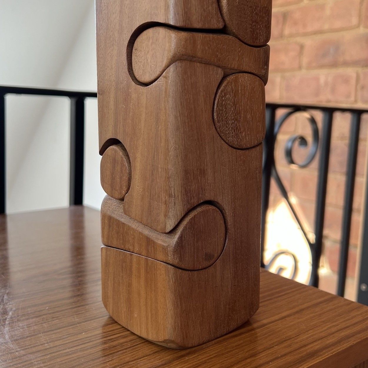 photo for sale Brian Willsher Vintage Puzzle Sculpture Mahogany Mid Century Abstract Geometric