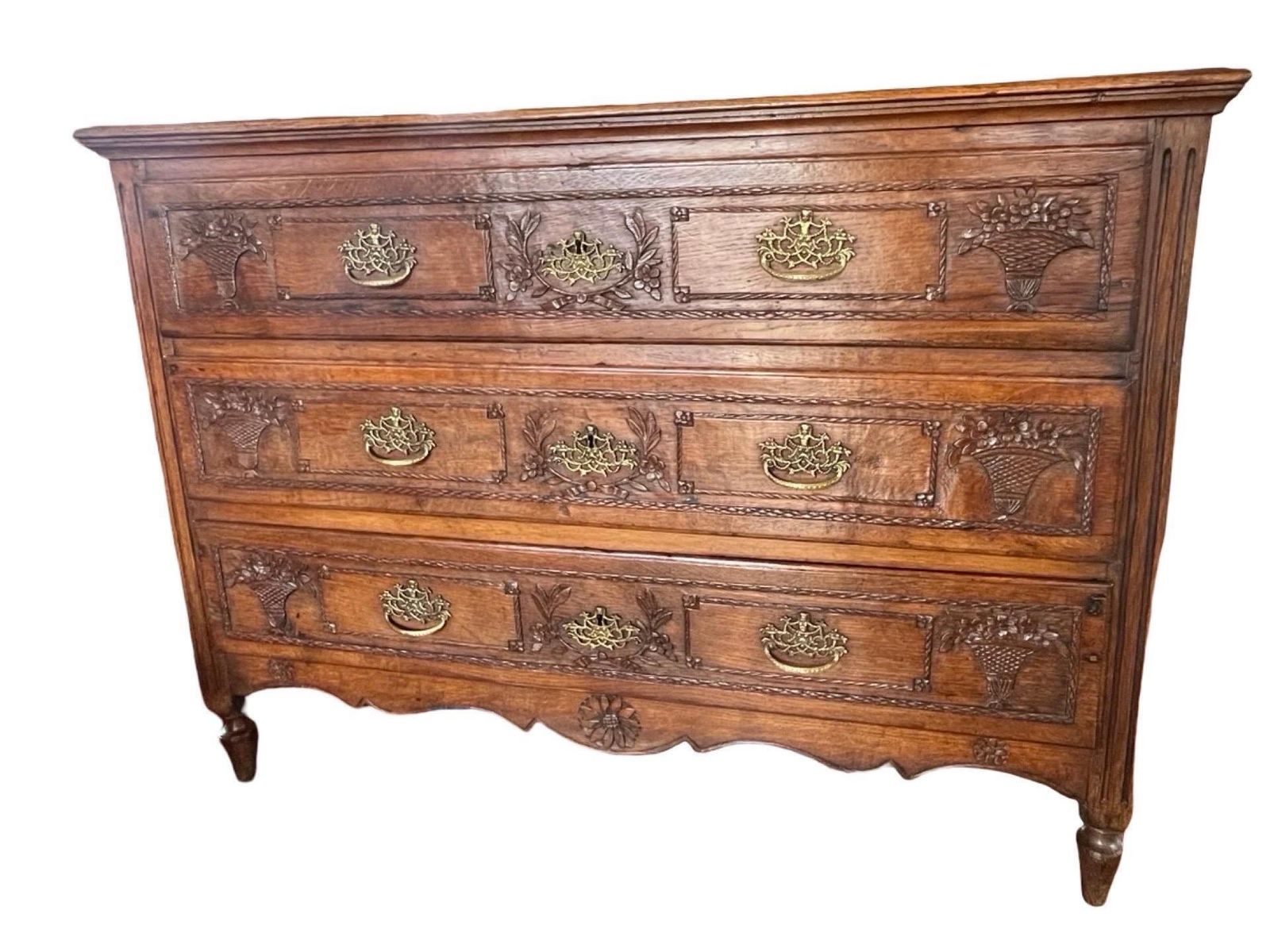 French Carved Oak Louis XVI Chest Of Drawers, Late 1700s photo for sale
