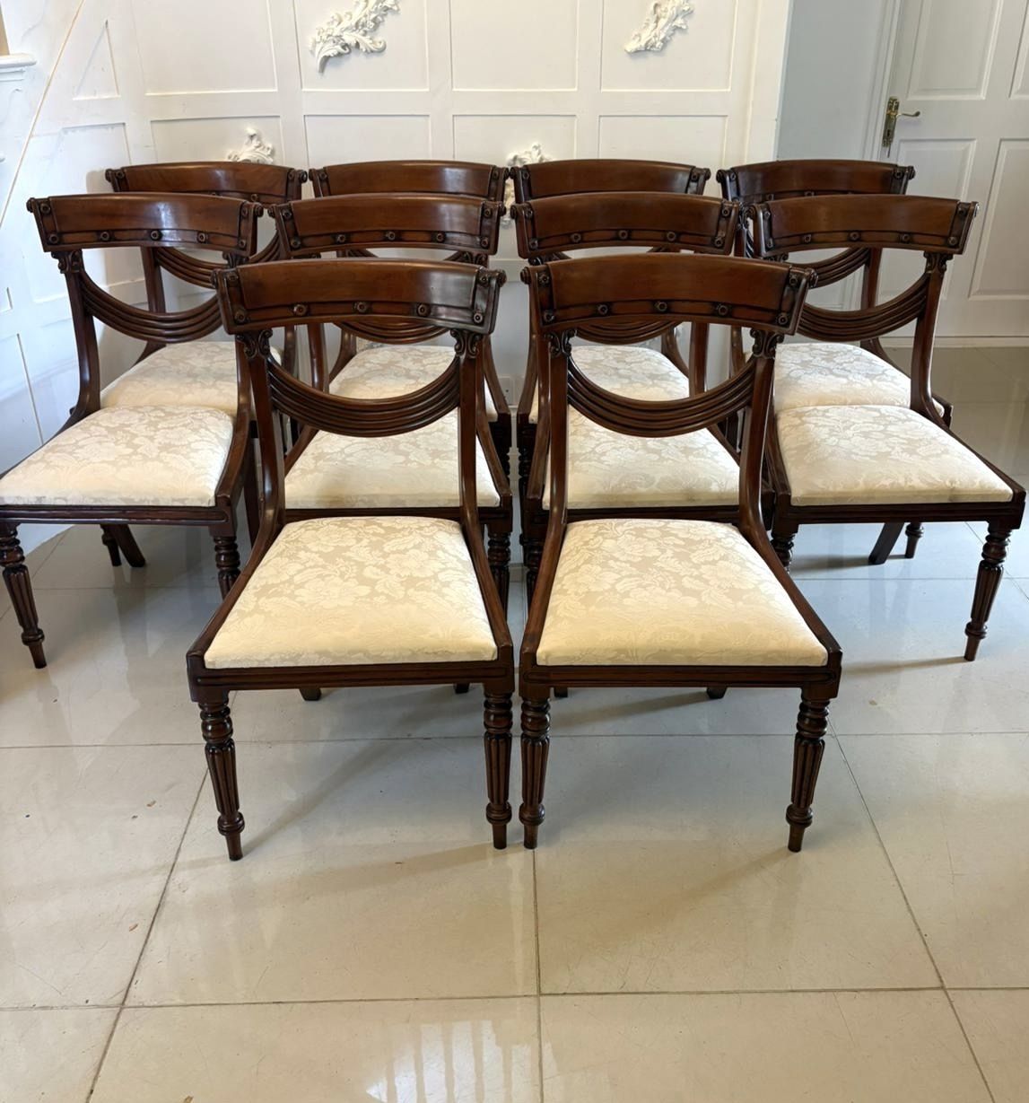 Antique English Early 20th Century Mahogany Dining Chairs Set Of Ten