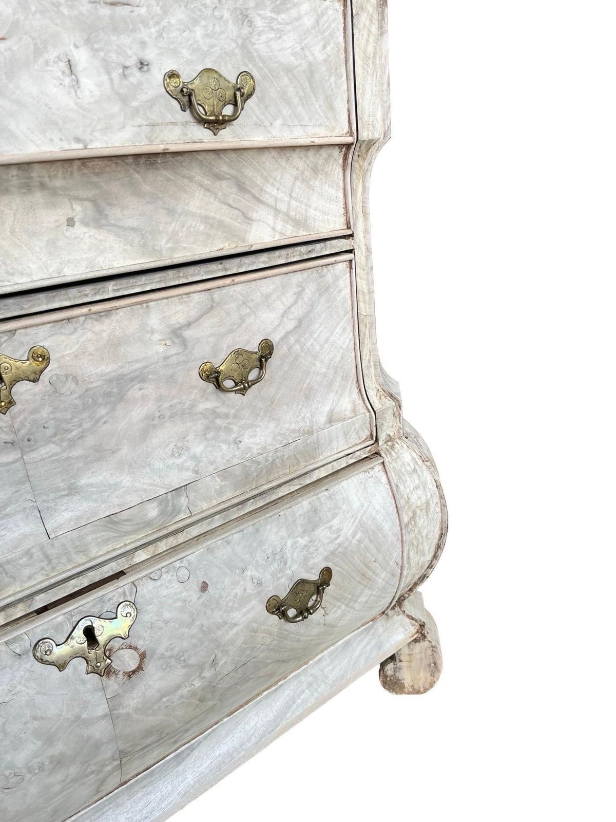 Bleached Dutch Oak Bombay Chest Of Drawers With Walnut Burl Veneer, 1820s photo buy