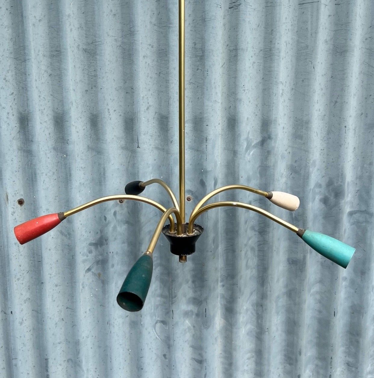 Vintage Italian Mid Century Sputnik Atomic Ceiling Light Lamp 5 Arm 1950s