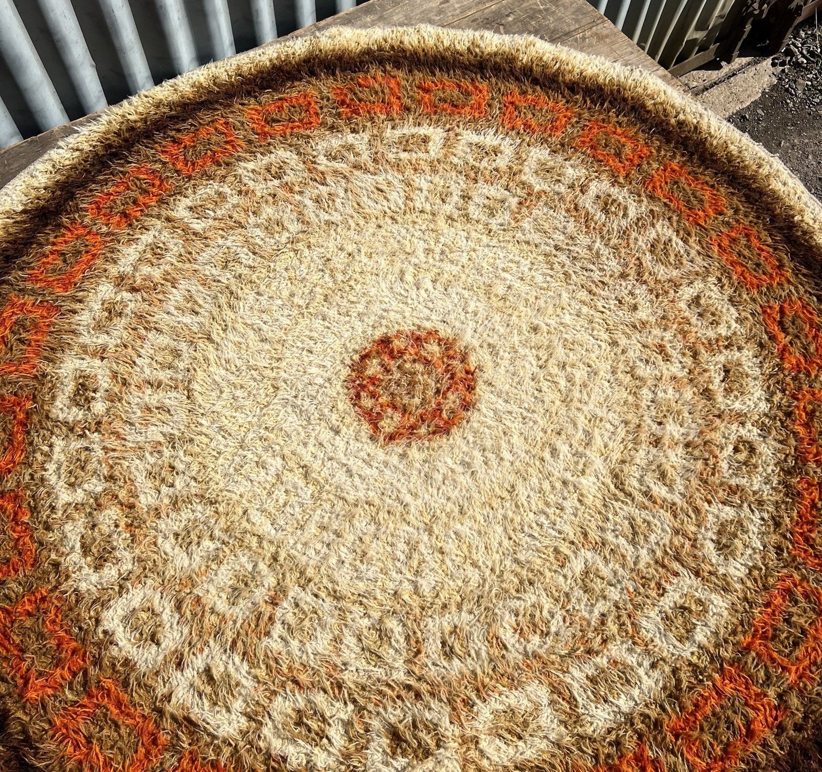 Vintage Rya Round Rug Mid Century 60s 70s Scandi Shag Pile photo for sale