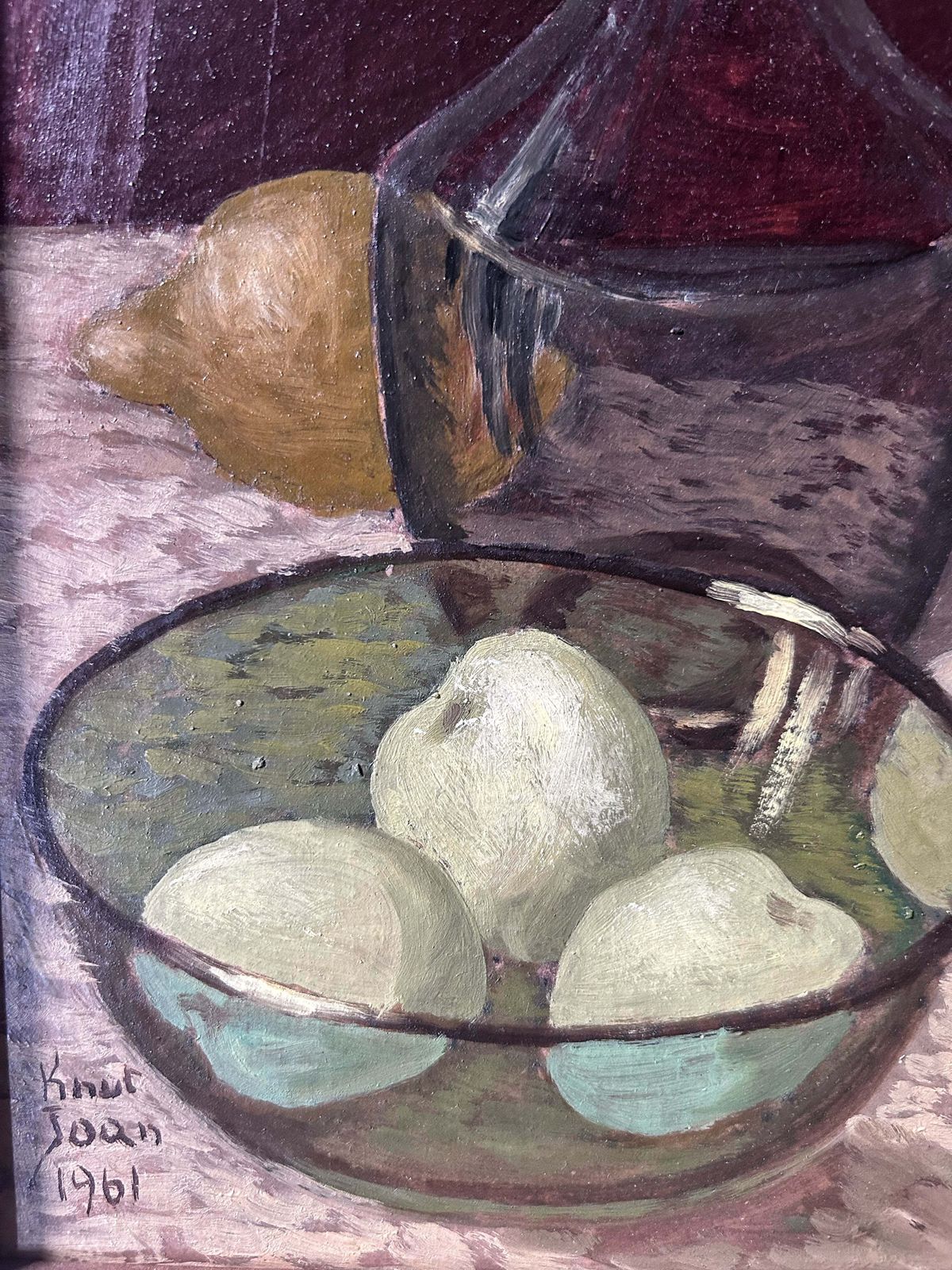 Swedish Mid Century Still Life With Fruit Oil Painting On Board Signed And Dated photo Art