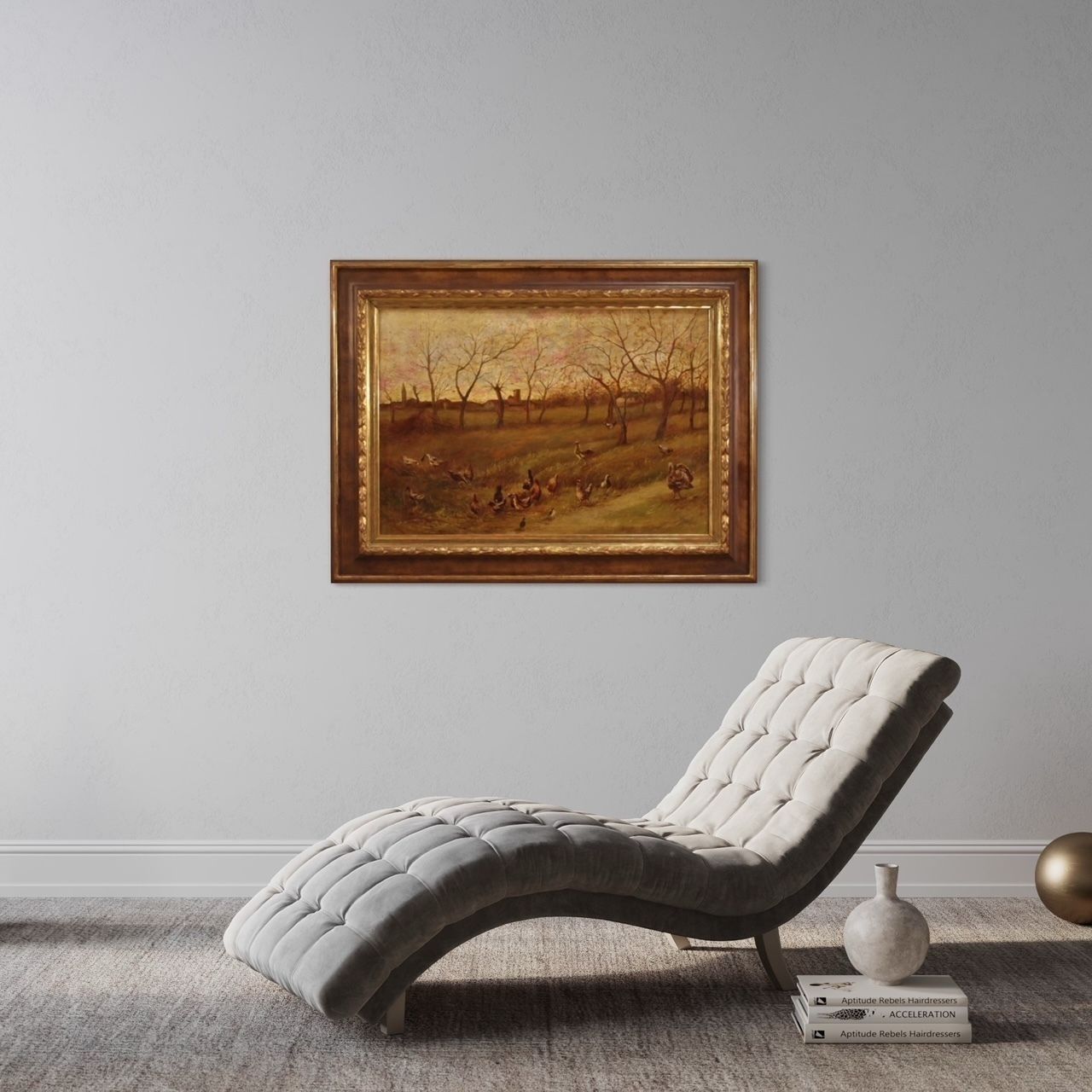 photo vintage Bucolic Landscape Painting From 20th Century
