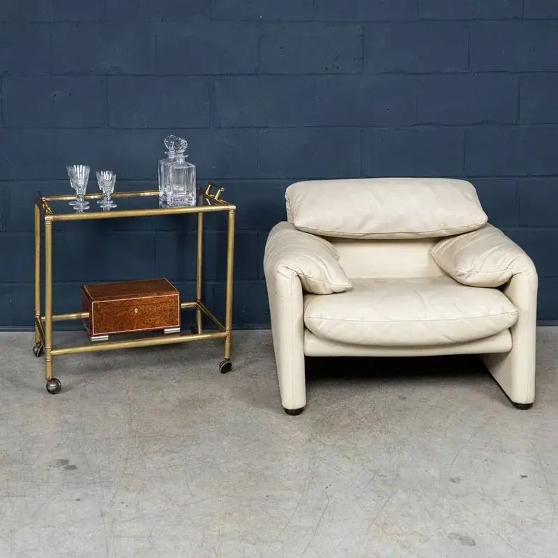 Vintage 1980s Brass Framed Drinks Trolley With Lift Out   Italy