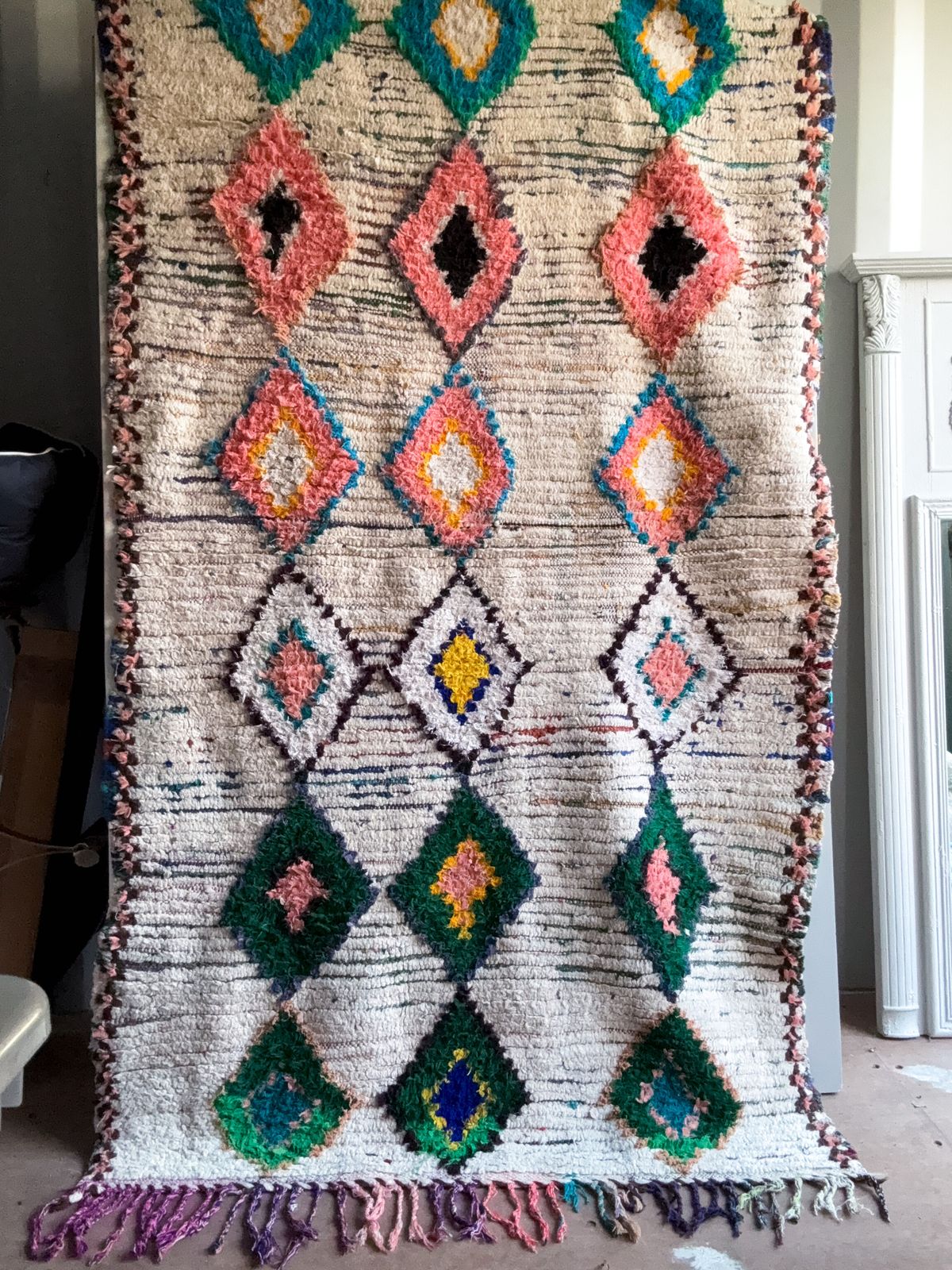 Authentic Vintage Moroccan Beni Berber Handwoven Wool Rug 236 Cm X 126 Cm photo for sale