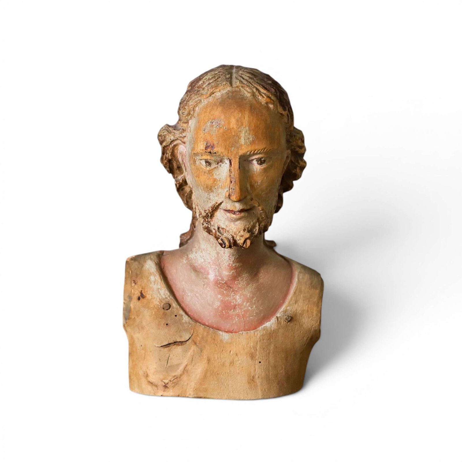 18th Century Polychrome Olive Wood Bust – Carved Head Of Christ, Italian, Sicilian