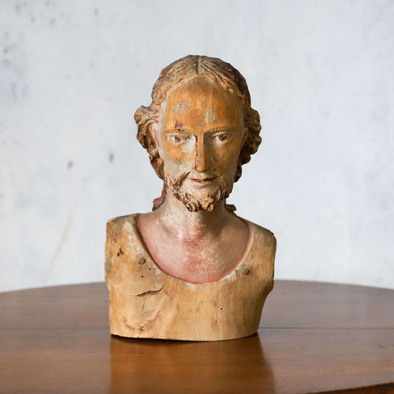 18th Century Polychrome Olive Wood Bust – Carved Head Of Christ, Italian, Sicilian photo furniture