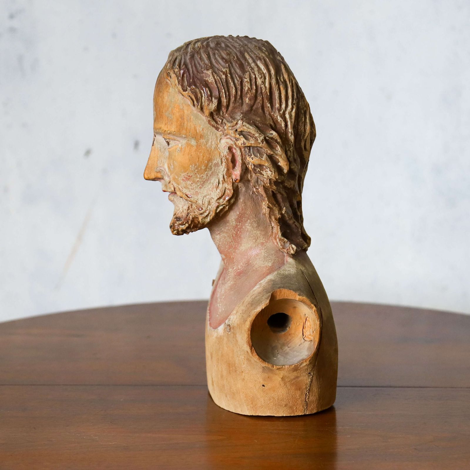 18th Century Polychrome Olive Wood Bust – Carved Head Of Christ, Italian, Sicilian photo vinterior