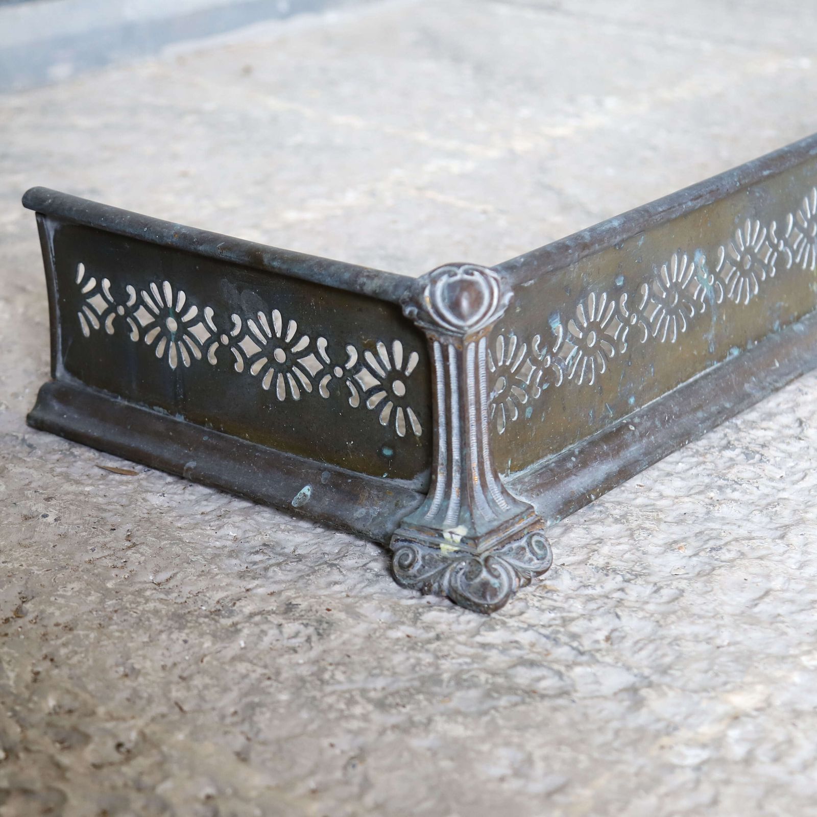​​​​​​​English Brass & Steel Art Nouveau Fireplace Fender, Wonderfully Patinated, C.1890 photo buy