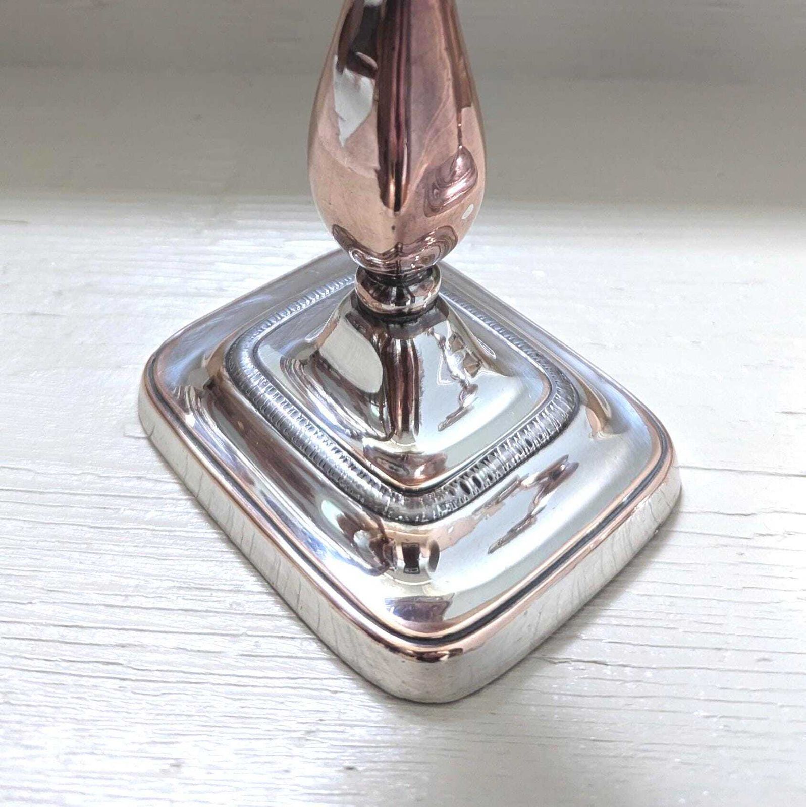 Antique Silver Plate Candlesticks, English Georgian Style Pair photo vinterior