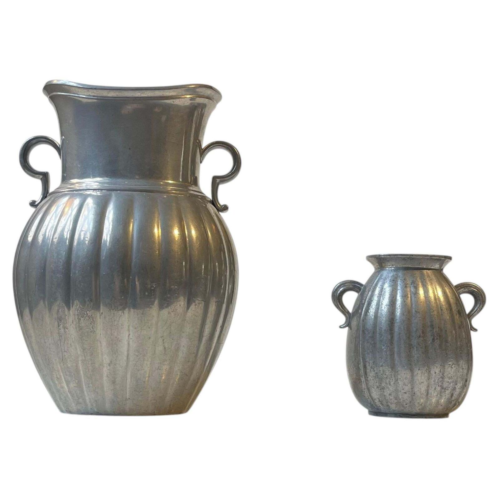 Just Andersen Art Deco Vases In Pewter, 1940s, Amphora Style