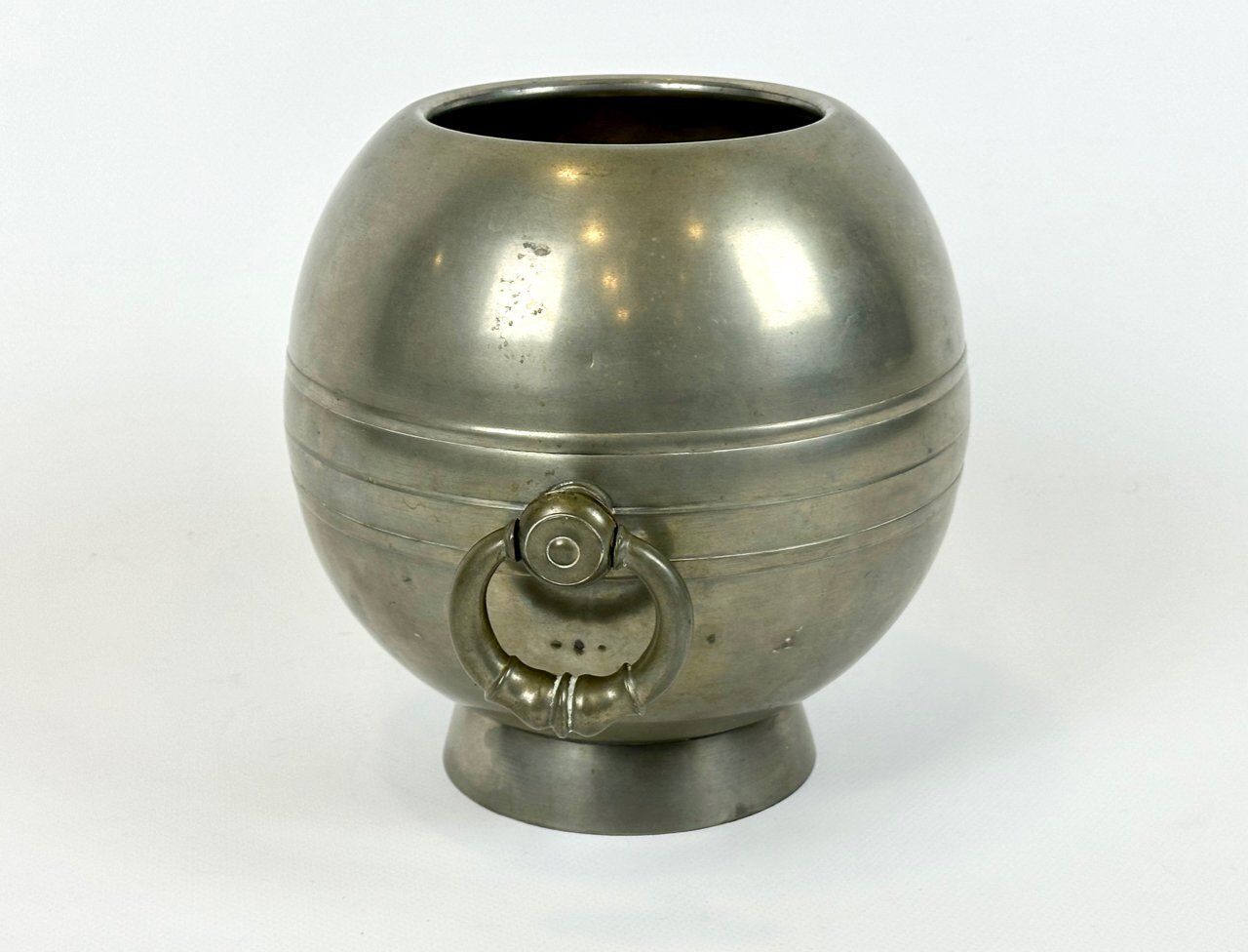 Home Decor Swedish Art Deco Pewter Globe Vase With Handles From Gab, 1935 photo