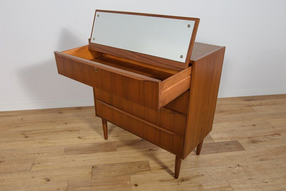 Furniture Mid Century Teak Dresser With Dressing Table, Denmark, 1960s photo