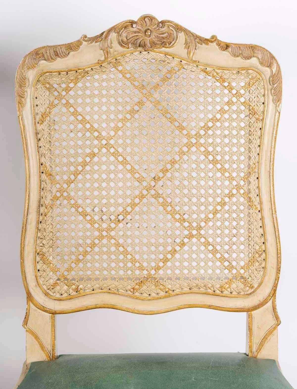 Furniture Set Of 6 Carved And Lacquered Wooden Chairs In The Louis XV Style, 20th Century. photo