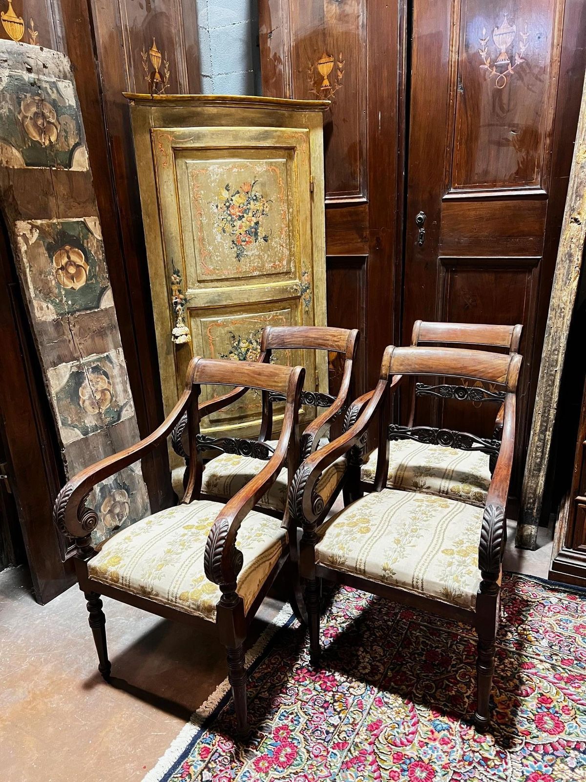 Four Carved Walnut Armchairs With Arms, Italy photo Furniture
