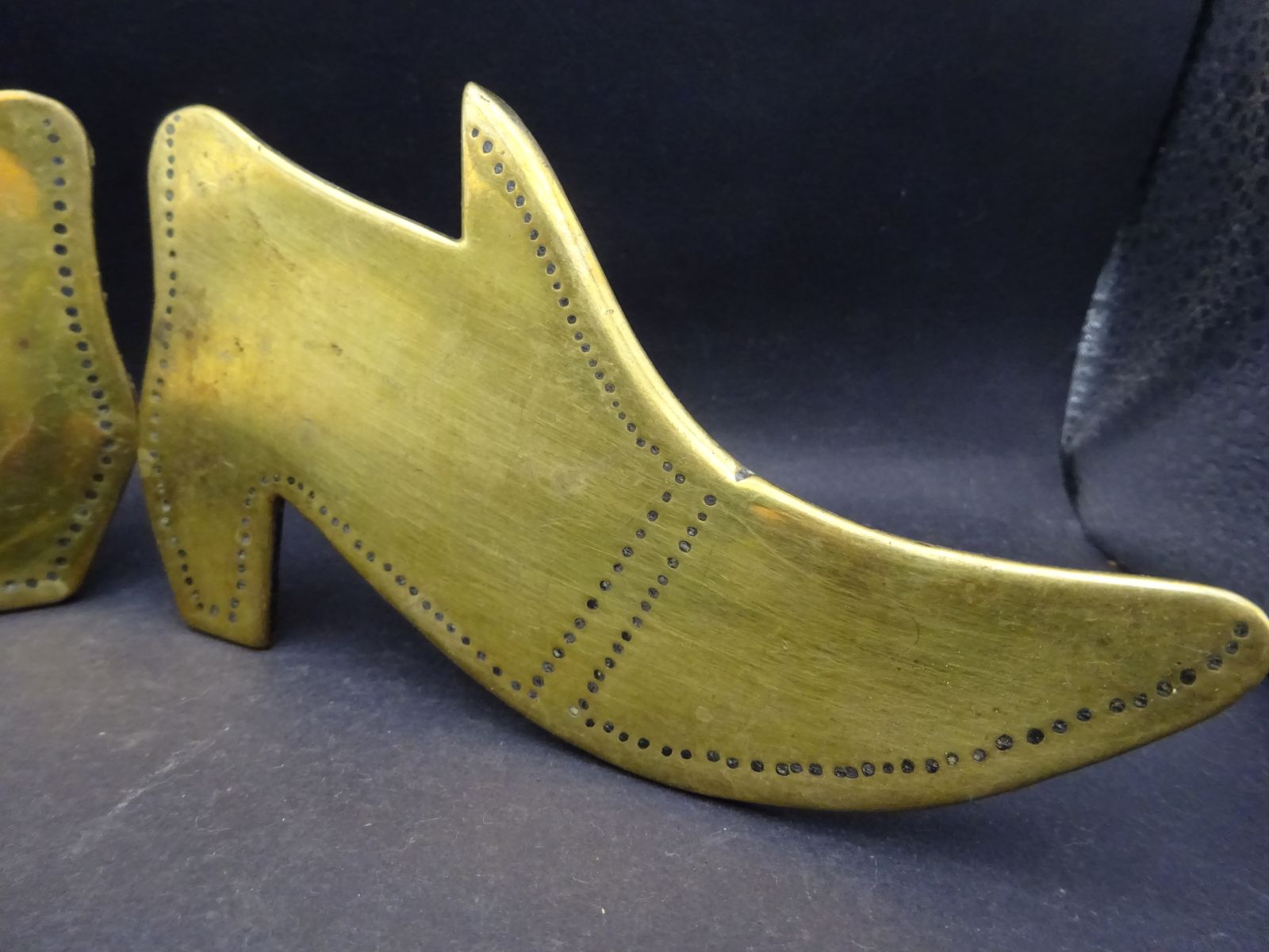 Pair Of Victorian Brass Mantel Fireside Boot, Good Luck photo vintage