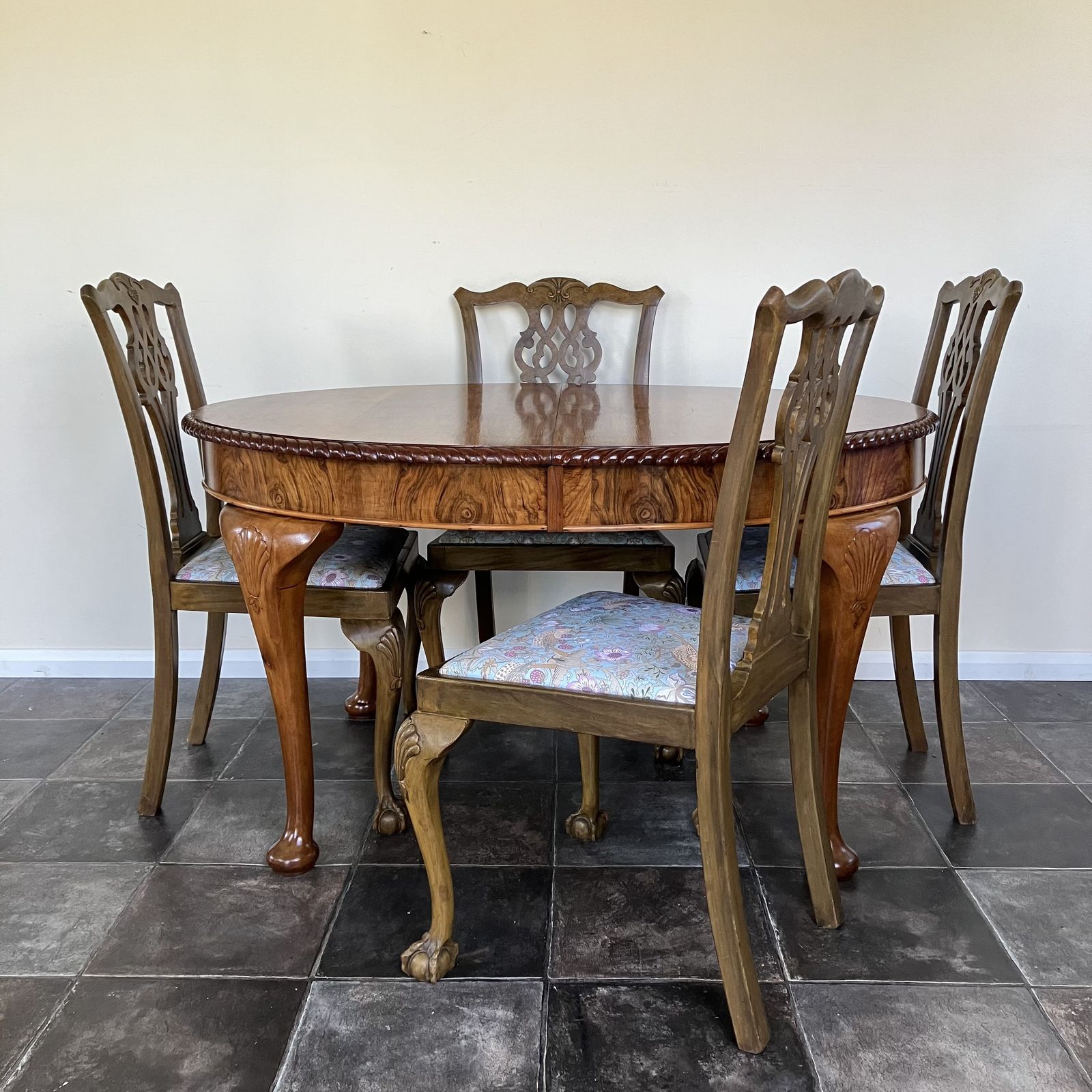 Superbly Restored Georgian Burr Walnut Wind Out Extending Dining Table By James Phillips & Sons Bristol; Queen Anne Legs photo furniture
