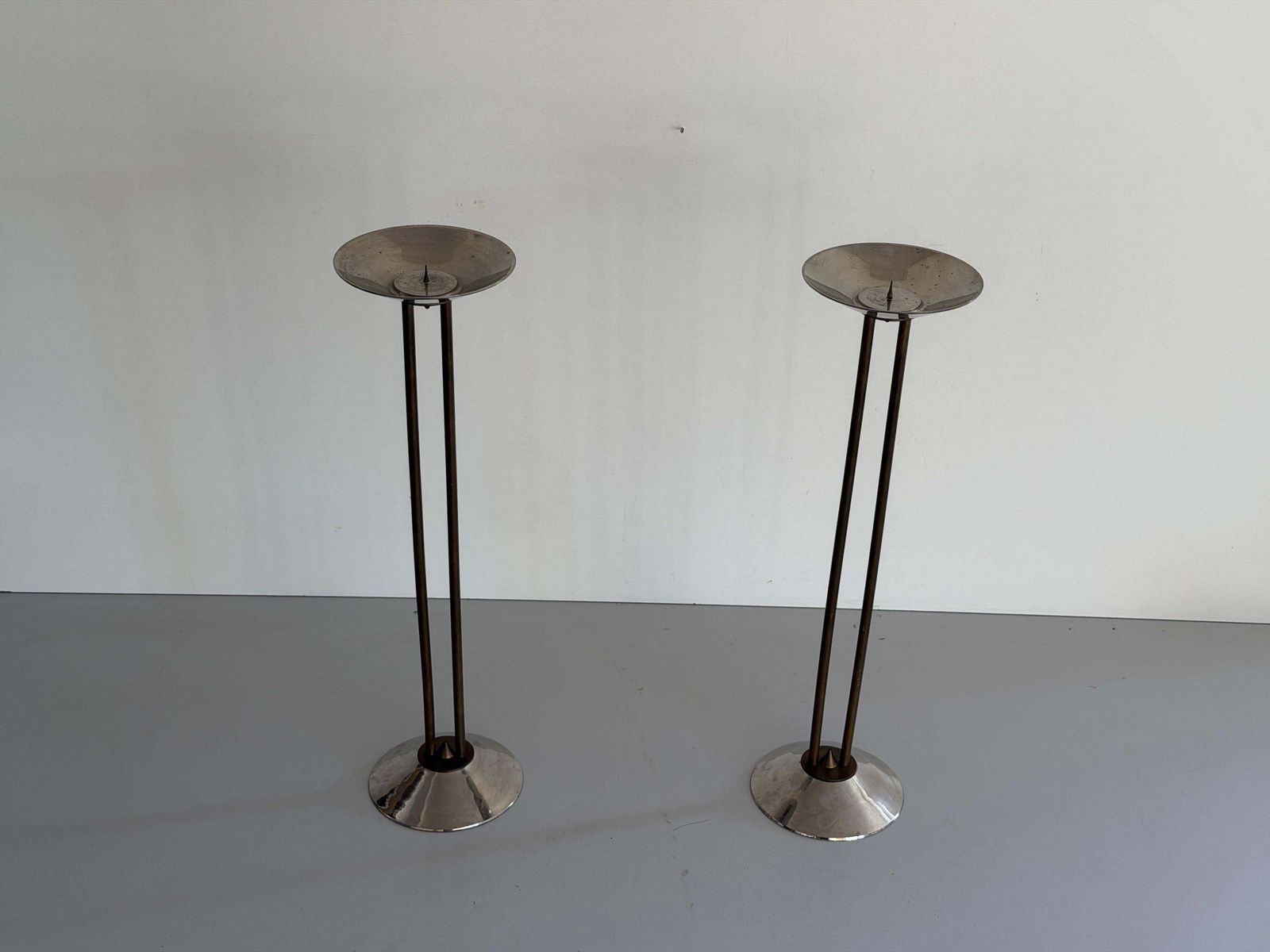 Metal And Brass Pair Of Floor Candleholders, 1960s, Germany photo vinterior