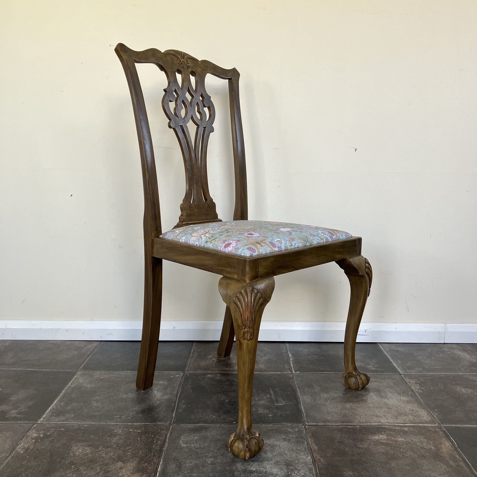 745.0 Set Of Four Chippendale Style Dining Chairs By James Phillips & Sons Bristol; Ball And Claw Feet, Duck Egg Songbird Upholstered Seats photo