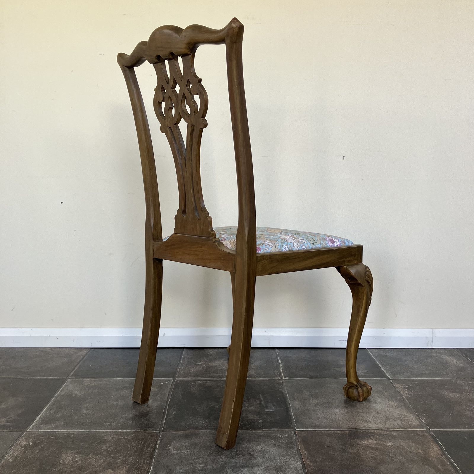 photo vinterior Set Of Four Chippendale Style Dining Chairs By James Phillips & Sons Bristol; Ball And Claw Feet, Duck Egg Songbird Upholstered Seats
