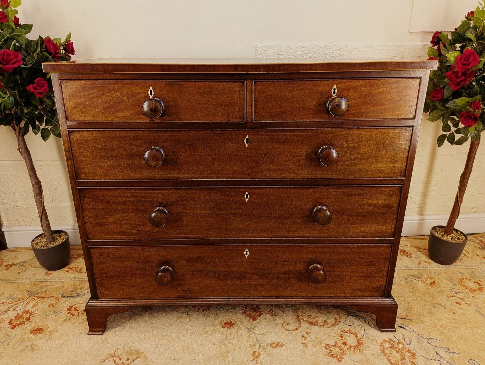 Georgian Inlaid Mahogany 2 Over 3 Chest Of Drawers