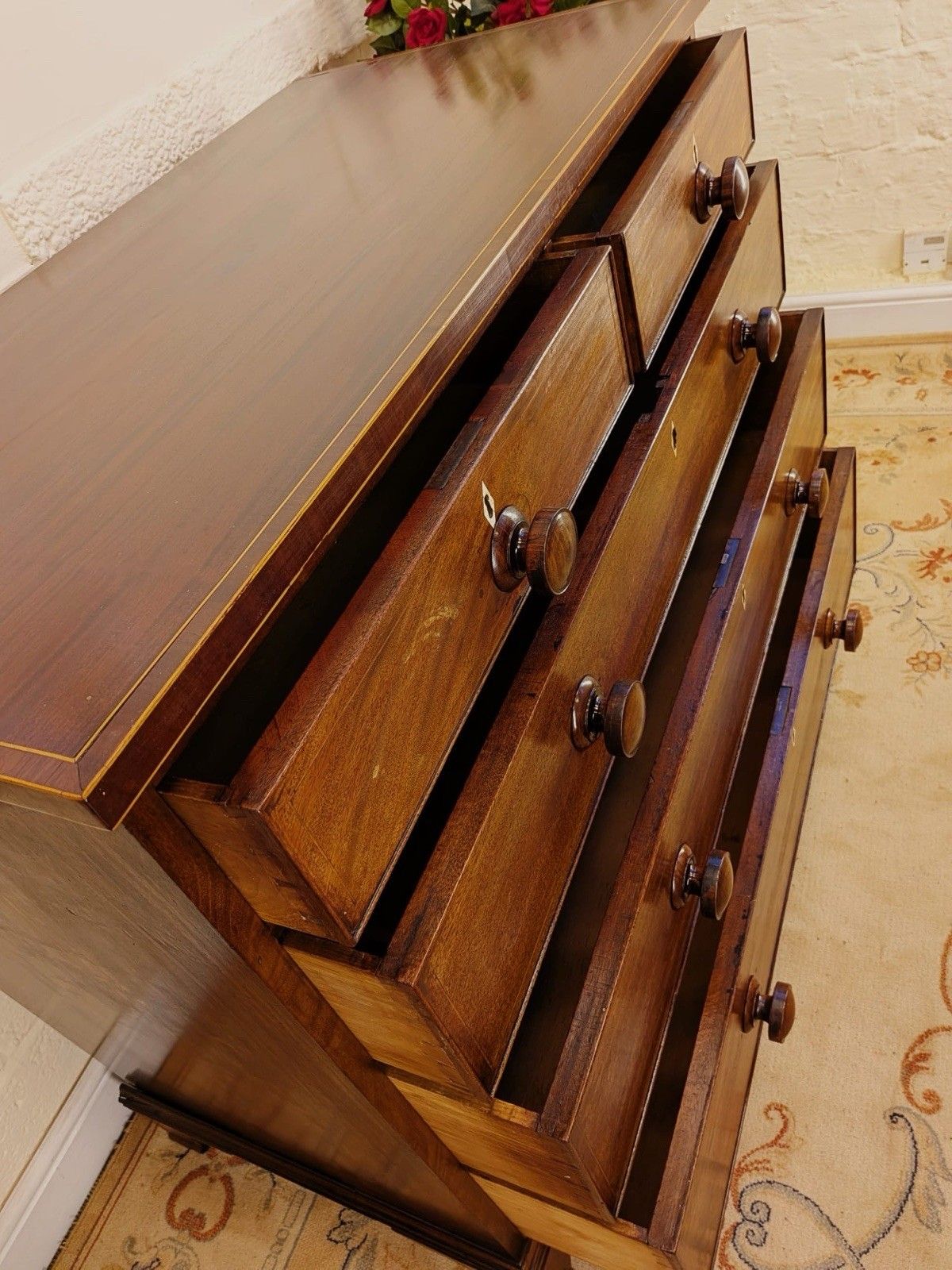 photo for sale Georgian Inlaid Mahogany 2 Over 3 Chest Of Drawers