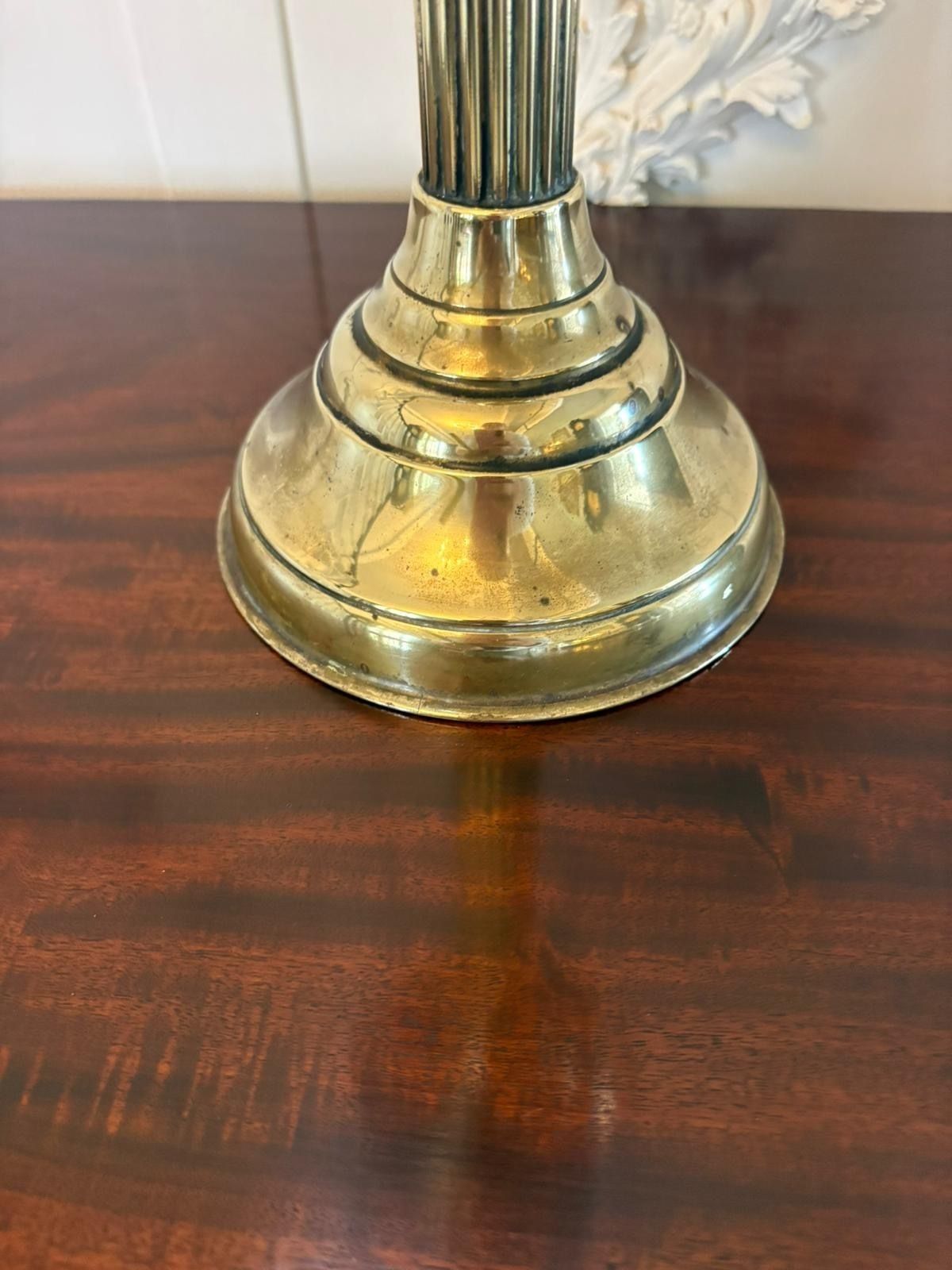 Antique Early 20th Century English Brass Oil Lamp With Opaline Shade photo buy