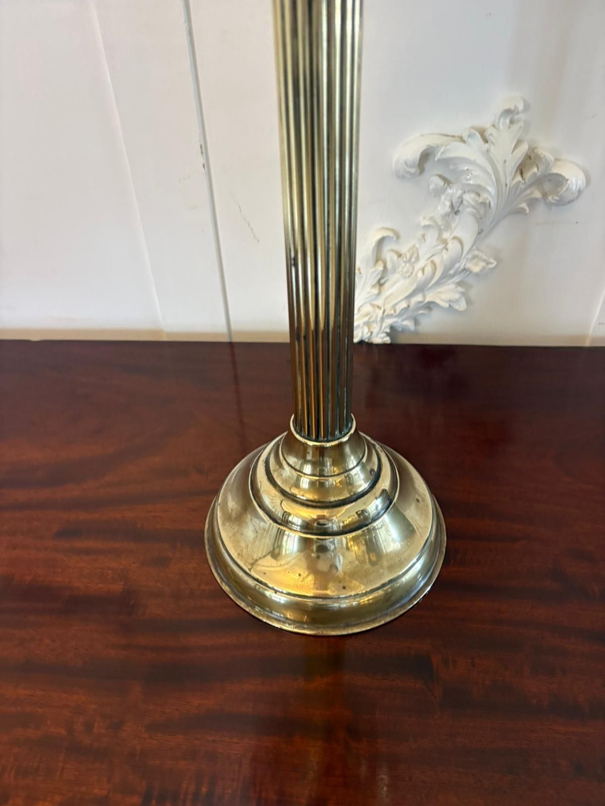 photo furniture Antique Early 20th Century English Brass Oil Lamp With Opaline Shade