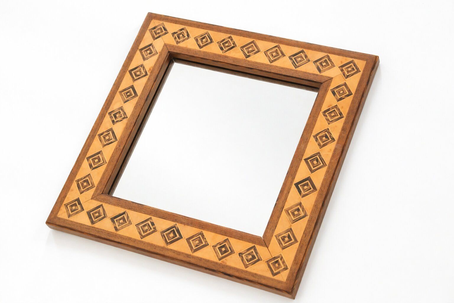 20th Century Rectangular Geometric Brown Wood Marquetry Mirror By Pio Zanotti, Italian Design photo furniture