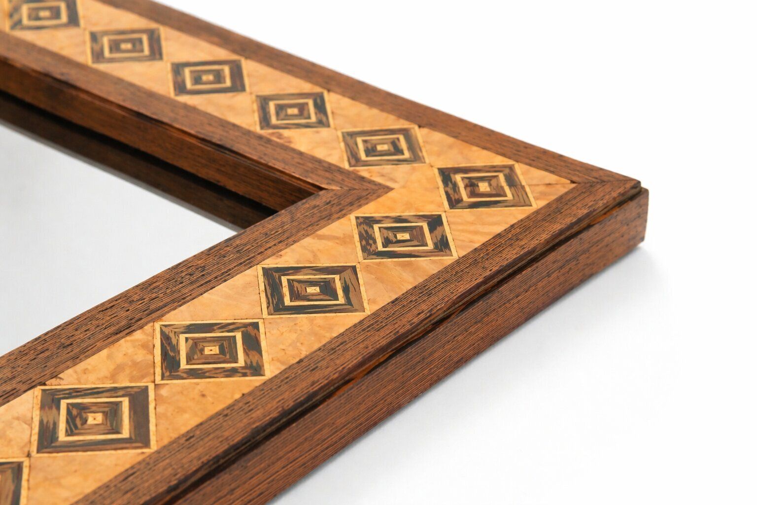 20th Century Rectangular Geometric Brown Wood Marquetry Mirror By Pio Zanotti, Italian Design photo Home Decor